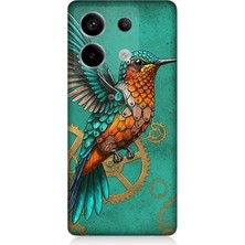 Xiaomi Redmi Note 13 Pro 5g Uyumlu Turkuaz Zeminde Sinek Kuşu  Desenli Silikon Kılıf