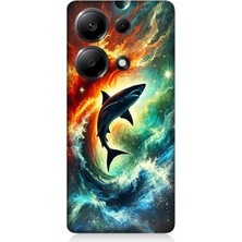 Xiaomi Redmi Note 13 Pro 4g Uyumlu Ateşle Dans Eden Köpekbalığı  Desenli Silikon Kılıf