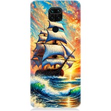 Xiaomi Redmi Note 9 Uyumlu Fırtınada Yelkenli Gücü  Desenli Silikon Kılıf