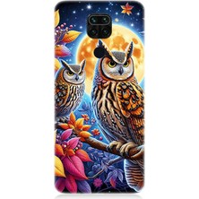 Xiaomi Redmi Note 9 Uyumlu Dallarda Bilge Baykuşlar  Desenli Silikon Kılıf