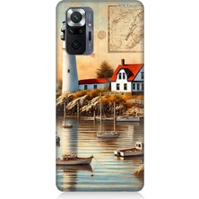 Xiaomi Redmi Note 10 Pro Uyumlu Harita Yanı Deniz Feneri  Desenli Silikon Kılıf