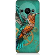 Xiaomi Redmi A3 Uyumlu Turkuaz Zeminde Sinek Kuşu  Desenli Silikon Kılıf