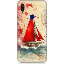 Xiaomi Redmi Note 7 Pro Uyumlu Kırmızı Yelkenli Yolculuk  Desenli Silikon Kılıf