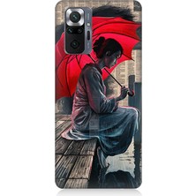Xiaomi Redmi Note 10 Pro Uyumlu Kırmızı Şemsiyeli Kadın Yalnızlık  Desenli Silikon Kılıf