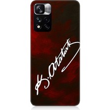 Xiaomi Redmi Note 11 Pro Uyumlu Atatürk Imzası Kırmızı Fon  Desenli Silikon Kılıf