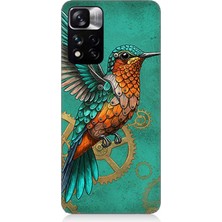 Xiaomi Redmi Note 11 Pro Uyumlu Turkuaz Zeminde Sinek Kuşu  Desenli Silikon Kılıf