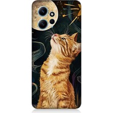 Xiaomi Redmi Note 12 Uyumlu Aya Bakan Meraklı Kedi  Desenli Silikon Kılıf