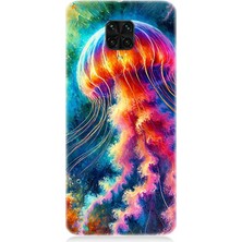 Xiaomi Redmi Note 9 Pro Uyumlu Renkli Denizanası Derinlikte  Desenli Silikon Kılıf