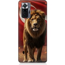 Xiaomi Redmi Note 10 Pro Uyumlu Al Bayrak ve Aslan  Desenli Silikon Kılıf