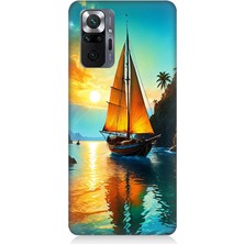 Xiaomi Redmi Note 10 Pro Uyumlu Gün Batımında Yelkenli Tekne  Desenli Silikon Kılıf