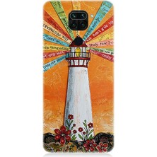Xiaomi Redmi Note 9 Uyumlu Turuncu Fon Üzerinde Fener  Desenli Silikon Kılıf