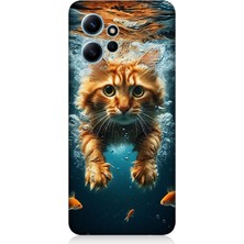 Xiaomi Redmi Note 12 Uyumlu Suda Yüzen Kedi  Desenli Silikon Kılıf
