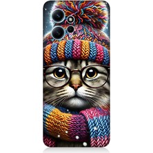 Xiaomi Redmi Note 12 Uyumlu Bereli Gözlüklü Tatlı Kedi  Desenli Silikon Kılıf