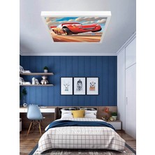 Şimşek Mcqueen Avize, 60X60 Çocuk Odası Avize, 60WATT, Estetik Kare, Yapay Zeka Tasarım Avize, Pist