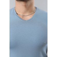 Erkek %100 Pamuk Slim Fit Dar Kesim V Yaka Basic Tişört
