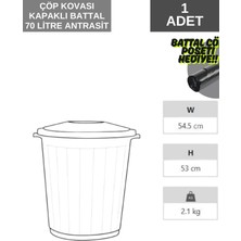 70 Litre Kapaklı Herkül Çöp Kovası Antrasit Renk (Çöp Poşeti Hediyeli)