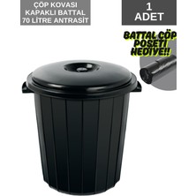 70 Litre Kapaklı Herkül Çöp Kovası Antrasit Renk (Çöp Poşeti Hediyeli)