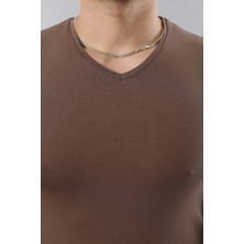 Erkek %100 Pamuk Slim Fit Dar Kesim V Yaka Basic Tişört