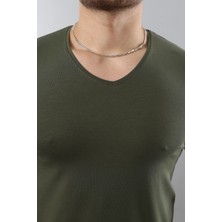Erkek %100 Pamuk Slim Fit Dar Kesim V Yaka Basic Tişört