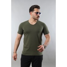 Erkek %100 Pamuk Slim Fit Dar Kesim V Yaka Basic Tişört
