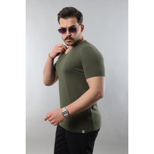 Erkek %100 Pamuk Slim Fit Dar Kesim V Yaka Basic Tişört