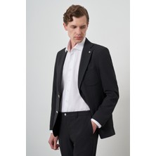  Erkek Siyah Trend Çizgili Slim Fit Mono Yaka Takım Elbise