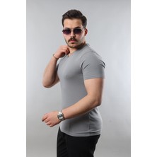 Erkek %100 Pamuk Slim Fit Dar Kesim V Yaka Basic Tişört