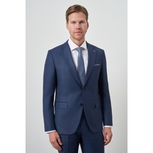  Erkek Lacivert Poliviskon Slim Fit Mono Yaka Takım Elbise