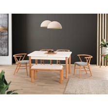 Yuvaset Home Uyar Beyaz 1 Adet Bohem Bench 4 Adet Londra Sandalye 160+30 Pars Açılabilir Masa Takımı