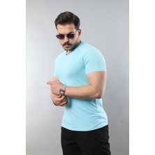 Erkek %100 Pamuk Slim Fit Dar Kesim V Yaka Basic Tişört