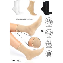 Bambu Kadın Lastiksiz Siyah-Beyaz-Bej Fırfırlı Soket Dikişsiz Çorap 3'lü Paket / Iz Bırakmaz Sıkmaz