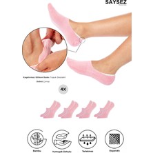 Bambu Kadın Babet Pembe Çorap Dikişsiz Görünmez Kaydırmaz Topuk Silikonlu Premium 4'lü Paket
