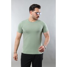 Erkek %100 Pamuk Slim Fit Dar Kesim Bisiklet Yaka Basic Tişört