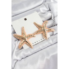 Pirinç Krem Deniz Yıldızı Model Vintage Kadın Küpe - EBJ250705W36341