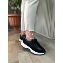 Soho Iç-Dış Hakiki Deri Lastik Bağcıklı Siyah Kadın Sneakers Ayakkabı
