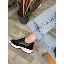 Soho Iç-Dış Hakiki Deri Lastik Bağcıklı Siyah Kadın Sneakers Ayakkabı
