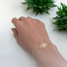 Archin Leyla İsmine Özel Zincirli Hamsa Motifli 14  Ayar Altın Plakalı Hediye Bileklik-497 İsim