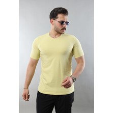 Erkek %100 Pamuk Slim Fit Dar Kesim Bisiklet Yaka Basic Tişört