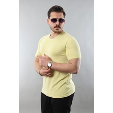 Erkek %100 Pamuk Slim Fit Dar Kesim Bisiklet Yaka Basic Tişört