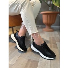 Soho Iç-Dış Hakiki Deri Lastik Bağcıklı Siyah Kadın Sneakers Ayakkabı