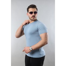 Erkek %100 Pamuk Slim Fit Dar Kesim Bisiklet Yaka Basic Tişört