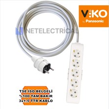 Multi-Let | Beşli 2 Metre Topraklı Çocuk Korumalı Grup Priz - 5'li, 2 M, 3x1.5 Ttr (Tam Bakır) Kablolu