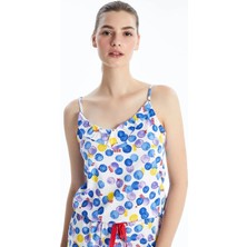 Lcw Dream Beyaz V Yaka Desenli Askılı Kadın Şortlu Tulum Pijama