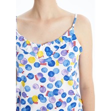 Lcw Dream Beyaz V Yaka Desenli Askılı Kadın Şortlu Tulum Pijama