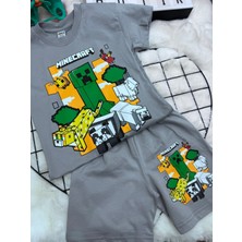 Minecraft %100 Pamuklu Alt Üst Takım Gri
