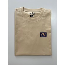 Yugoslavya Posta Pulu Baskılı Unisex %100 Pamuk Oversize Bisiklet Yaka Bej T-Shirt