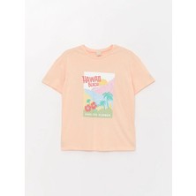 Lcw Kids Mercan Bisiklet Yaka Baskılı Kısa Kollu Kız Çocuk Tişört ve Tayt