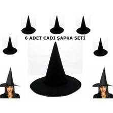 Siyah Cadı Şapkası Keçe Yetişkin Boy 6 Adet