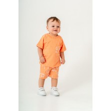 Erkek Çocuk Pamuklu Turuncu Tropik Desenli T-Shirt ve Şort Takım
