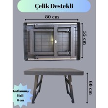 Büyük Boy Çelik Destekli Katlanır Piknik & Kamp & Bahçe Balkon Sehpası 80 x 55 cm Koyu Kahverengi